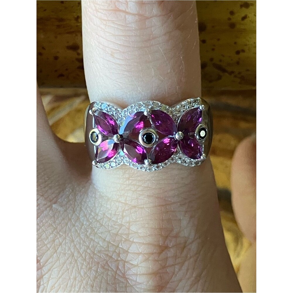 Raspberry Garnet Black Spinel Sterling Silver Ring Size 9